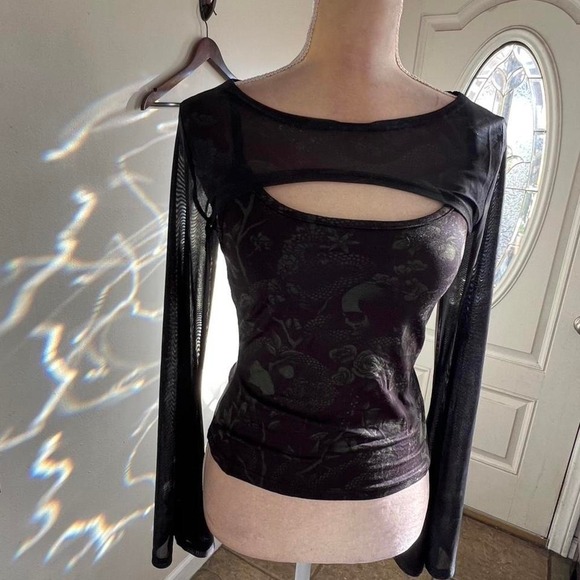 Killstar Vipera top size small green black 2pc goth witchy flare sleeve - Picture 2 of 6